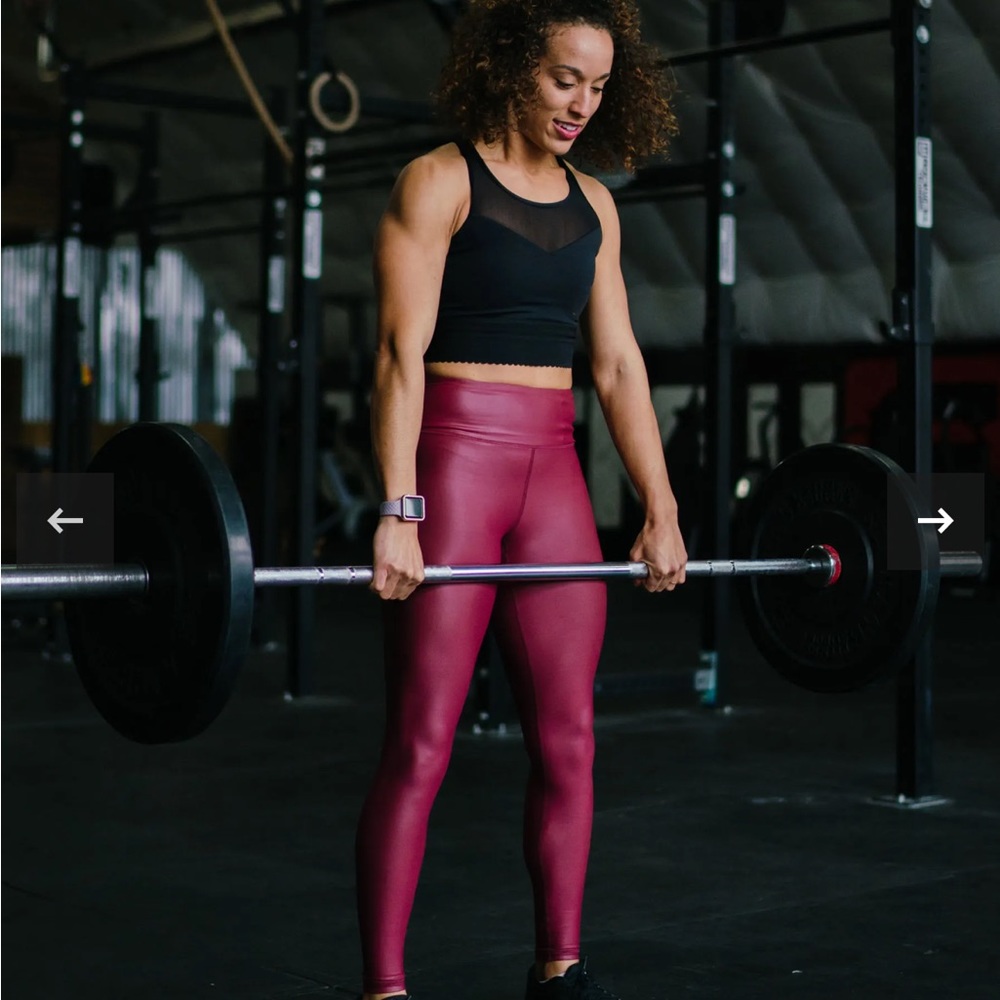 Zyia ⚡️Light N Tight 28” Metallic Leggings Hi Rise Cranberry Sz 8-10
